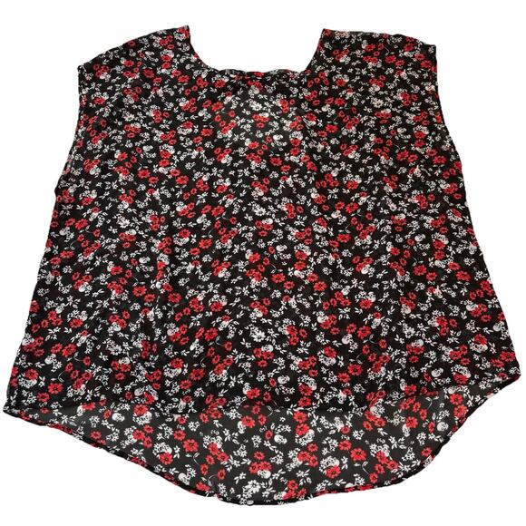 Torrid Black Skull & Roses Chiffon Back Bow Sheer Blouse with Red Jacket Size 2X - Picture 9 of 16